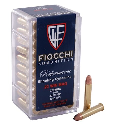 Fiocchi 22 Winchester Magnum Rimfire (WMR) Ammo 40 Grain Jacketed Soft Point