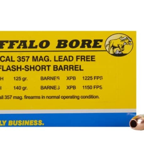 Buffalo Bore Short Barrel Low Flash 357 Magnum Ammo 140 Grain Barnes TAC-XP Solid Hollow Point Lead Free Box of 20