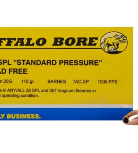 Buffalo Bore Short Barrel 38 Special Ammo 110 Grain Barnes TAC-XP Solid Hollow Point Lead Free Box of 20