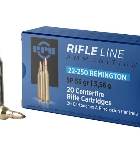PPU 22-250 Remington Ammo 55 Grain Jacketed Soft Point Box of 20