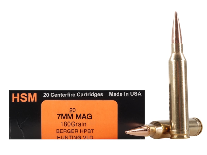 HSM Trophy Gold 7mm Remington Magnum Ammo 180 Grain Berger Hunting VLD (Very Low Drag) Jacketed Hollow Point Box of 20