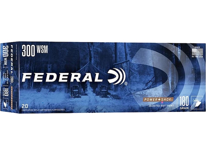 Federal Power-Shok 300 Winchester Short Magnum (WSM) Ammo 180 Grain Jacketed Soft Point Box of 20
