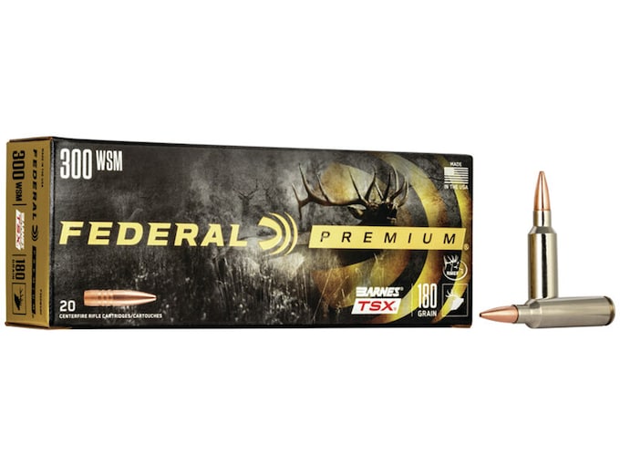 Federal Premium 300 Winchester Short Magnum (WSM) Ammo 180 Grain Barnes Triple-Shock X Solid Hollow Point Lead Free Box of 20
