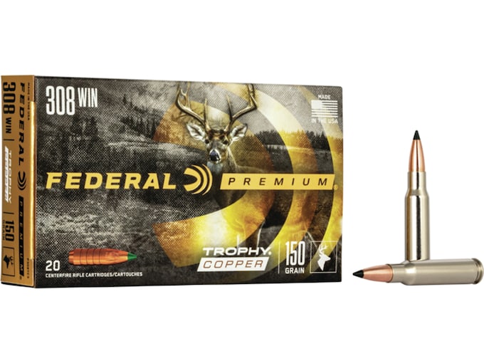 Federal Premium 308 Winchester Ammo 150 Grain Federal Trophy Copper Polymer Tip Lead Free Box of 20