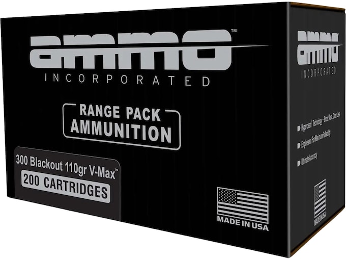 Ammo Inc. Range Pack 300 AAC Blackout (7.62x35mm) Ammo 110 Grain Hornady V-Max Polymer Tip Box of 200 Bulk