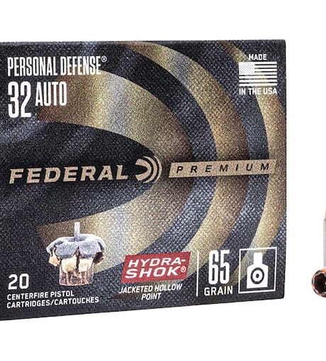 Federal Premium Personal Defense 32 ACP Ammo 65 Grain Federal Hydra-Shok Jacketed Hollow Point Box of 20