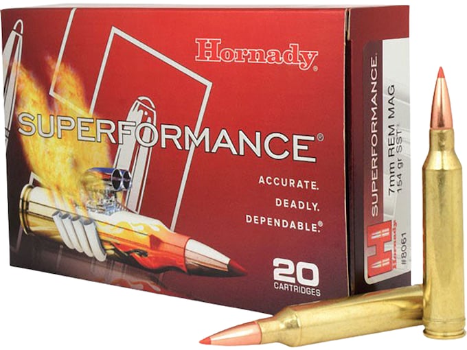 Hornady Superformance 7mm Remington Magnum Ammo 154 Grain Hornady SST (Super Shock Tip) Polymer Tip Box of 20