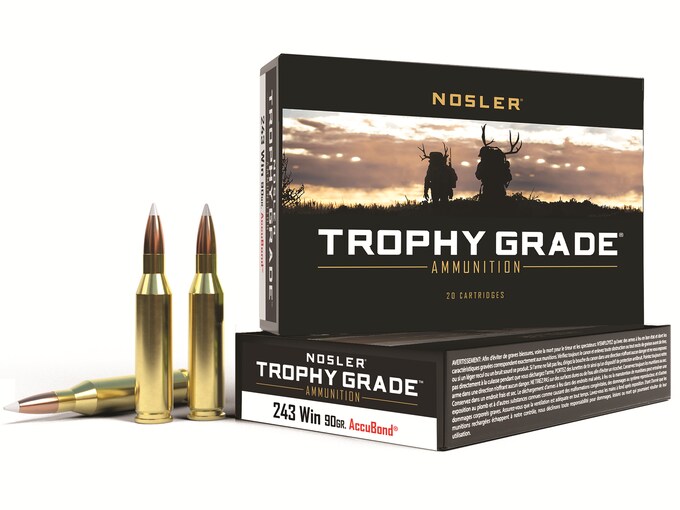 Nosler Trophy Grade 243 Winchester Ammo 90 Grain Nosler AccuBond Bonded Polymer Tip Box of 20