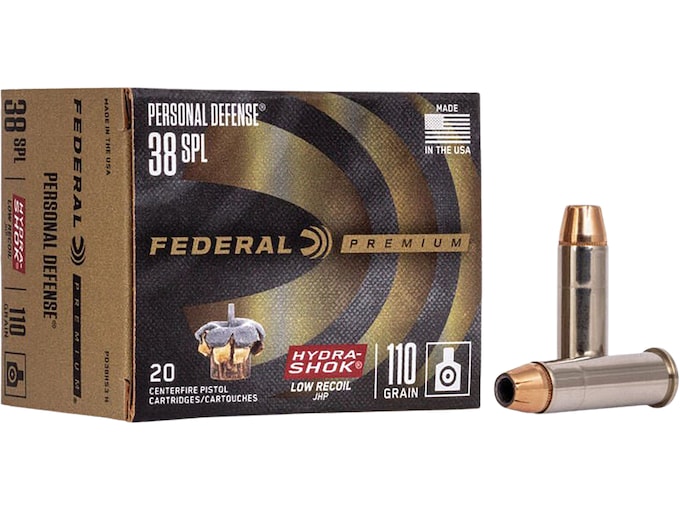 Federal Premium Personal Defense Reduced Recoil 38 Special Ammo 110 Grain Federal Hydra-Shok Jacketed Hollow Point