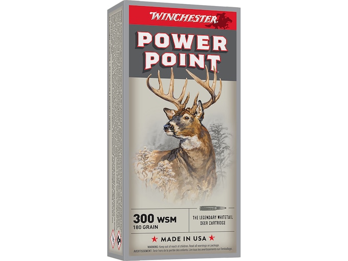 Winchester Power Point 300 Winchester Short Magnum (WSM) Ammo 180 Grain Jacketed Soft Point Box of 20