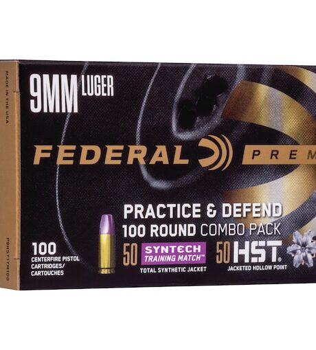 Federal Premium Practice and Defend HST/Syntech Combo 9mm Luger Ammo 124 Grain Total Synthetic Jacket and Jacketed Hollow Point Box of 100