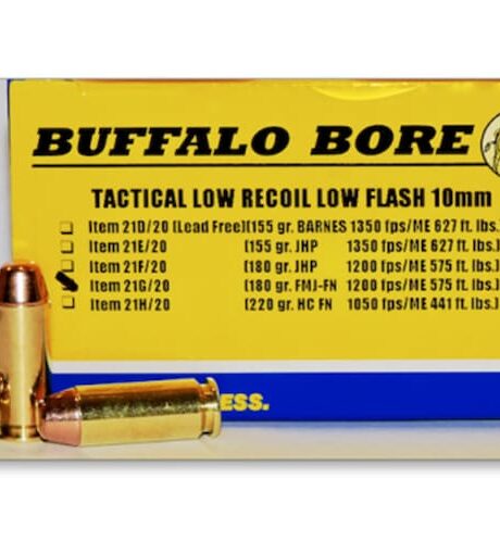 Buffalo Bore Tactical Low Recoil 10mm Auto Ammo 180 Grain Full Metal Jacket Box of 20