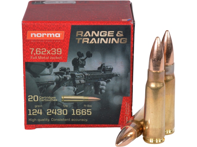 Norma Range & Training 7.62x39mm Ammo 124 Grain Full Metal Jacket Box of 20
