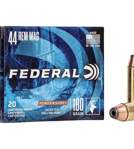 Federal Power-Shok 44 Remington Magnum Ammo 180 Grain Semi-Jacketed Hollow Point Box of 20