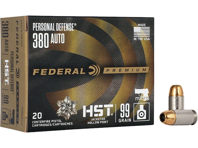 Federal Premium Personal Defense 380 ACP Ammo 99 Grain Federal HST Jacketed Hollow Point Box of 20