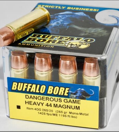 Buffalo Bore Dangerous Game 44 Remington Magnum Ammo 265 Grain Lehigh Match Solid Flat Nose Lead Free Box of 20