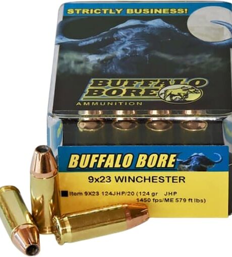 Buffalo Bore 9x23mm Winchester Ammo 124 Grain Jacketed Hollow Point Box of 20