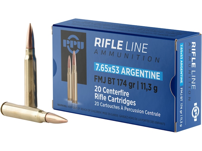 PPU 7.65mm Argentine Mauser Ammo 174 Grain Full Metal Jacket Box of 20