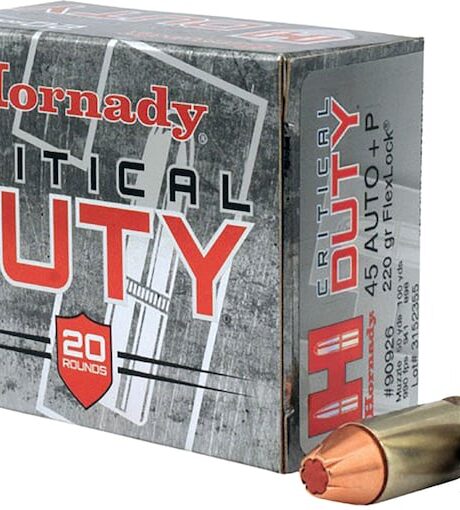 Hornady Critical Duty 45 ACP +P Ammo 220 Grain Hornady FlexLock Polymer Tip Box of 20