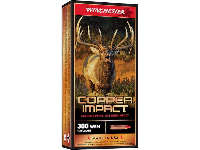 Winchester Copper Impact 300 Winchester Short Magnum (WSM) Ammo 180 Grain Winchester Copper Impact Polymer Tip Lead Free Box of 20