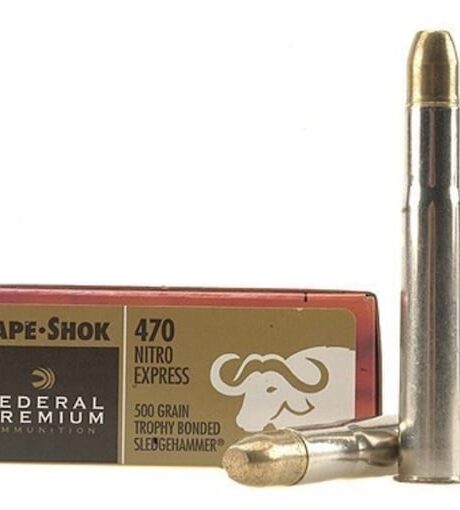 Federal Premium Safari 470 Nitro Express Ammo 500 Grain Speer Trophy Bonded Sledgehammer Bonded Flat Nose Box of 20