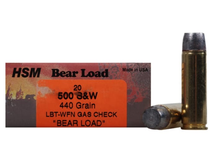 HSM Bear 500 S&W Magnum Ammo 440 Grain Flat Nose Box of 20