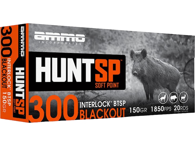 Ammo Inc. Hunt SP 300 AAC Blackout (7.62x35mm) Ammo 150 Grain Jacketed Soft Point Box of 20