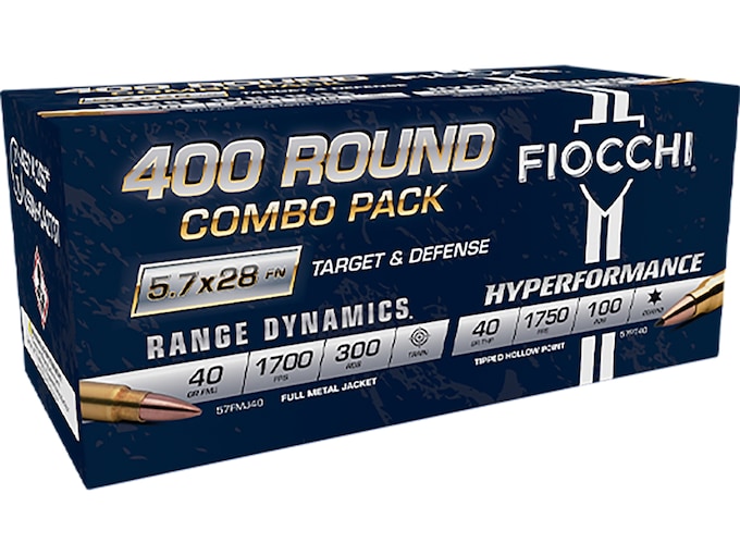Fiocchi Target & Defense Combo Pack 5.7x28mm FN Ammo 40 Grain Full Metal Jacket & Polymer Tip Box of 400