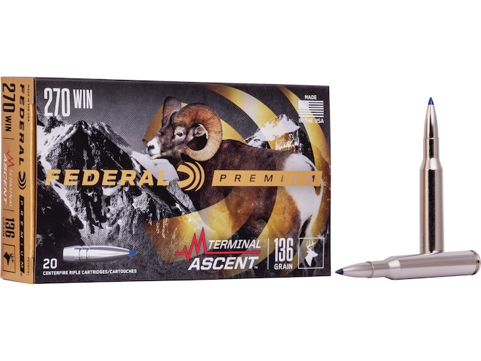 Federal Premium Terminal Ascent 270 Winchester Ammo 136 Grain Bonded Polymer Tip Box of 20