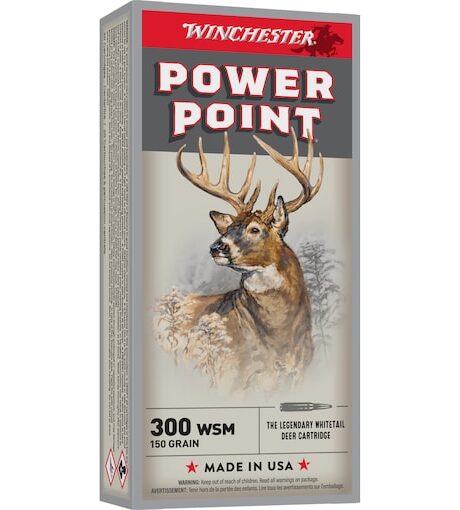Winchester Power Point 300 Winchester Short Magnum (WSM) Ammo 150 Grain Jacketed Soft Point Box of 20