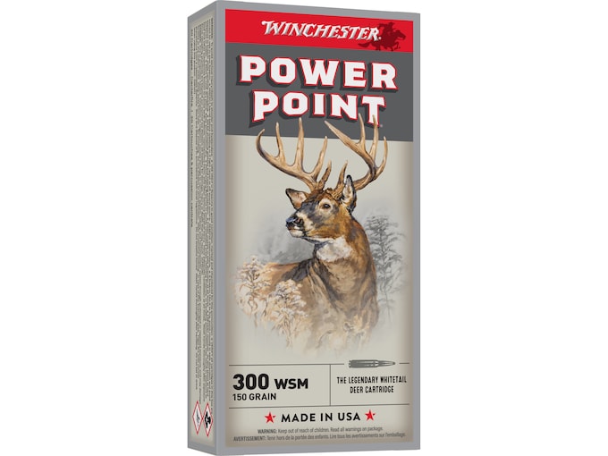 Winchester Power Point 300 Winchester Short Magnum (WSM) Ammo 150 Grain Jacketed Soft Point Box of 20
