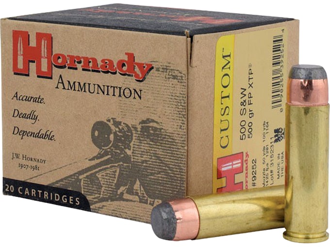 Hornady Custom 500 S&W Magnum Ammo 500 Grain Hornady XTP Jacketed Flat Nose Box of 20
