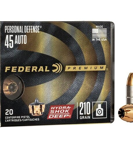 Federal Premium Personal Defense 45 ACP Ammo 210 Grain Federal Hydra-Shok Deep Jacketed Hollow Point