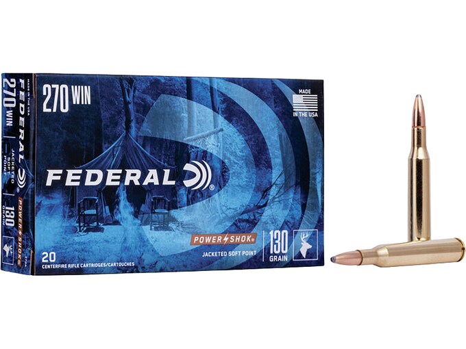 Federal Power-Shok 270 Winchester Ammo 130 Grain Jacketed Soft Point