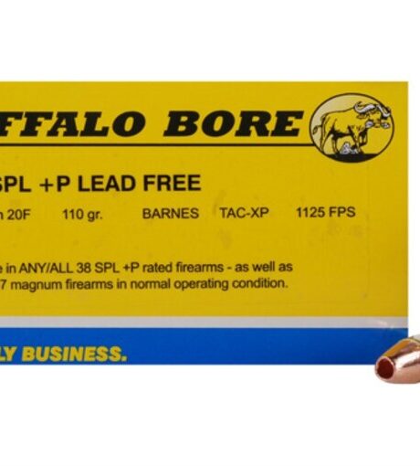 Buffalo Bore 38 Special +P Ammo 110 Grain Barnes TAC-XP Solid Hollow Point Lead Free Box of 20