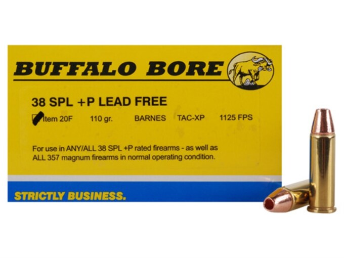 Buffalo Bore 38 Special +P Ammo 110 Grain Barnes TAC-XP Solid Hollow Point Lead Free Box of 20