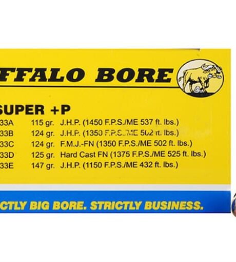 Buffalo Bore Outdoorsman 38 Super +P Ammo 147 Grain Jacketed Hollow Point Box of 20