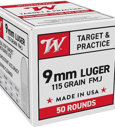 Winchester Target & Practice 9mm Luger Ammo 115 Grain Full Metal Jacket