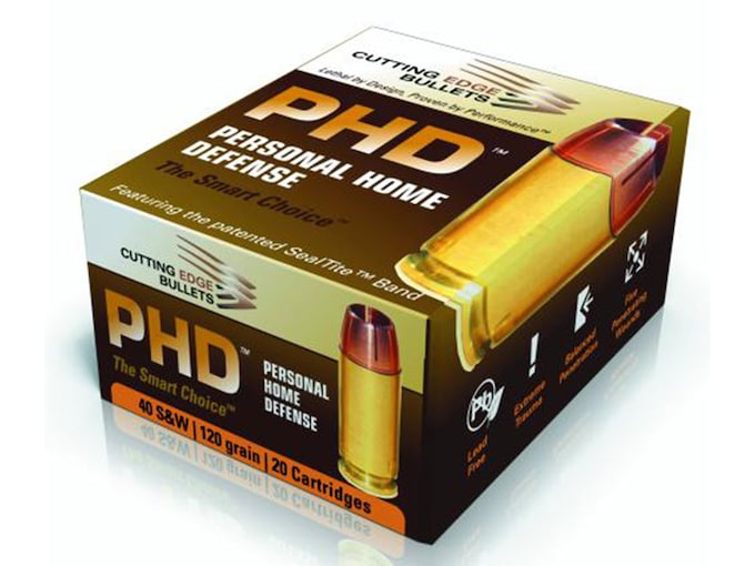 Cutting Edge Personal Home Defense 40 S&W, 10mm Auto Ammo 120 Grain Solid Hollow Point Lead Free Box of 20