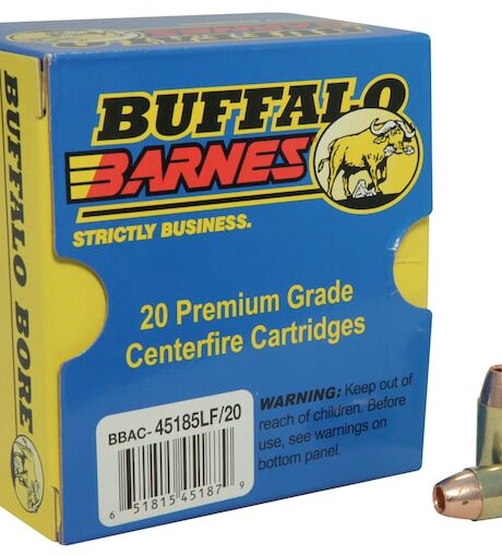Buffalo Bore 45 ACP +P Ammo 185 Grain Barnes TAC-XP Solid Hollow Point Lead Free Box of 20