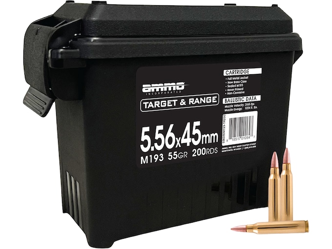 Ammo Inc. Target & Range 5.56x45mm NATO Ammo 55 Grain Full Metal Jacket Ammo Can of 200 Bulk