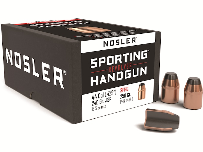 Nosler Sporting Handgun 44 Caliber (429 Diameter) Bullets 240 Grain Jacketed Soft Point with Cannelure Box of 250