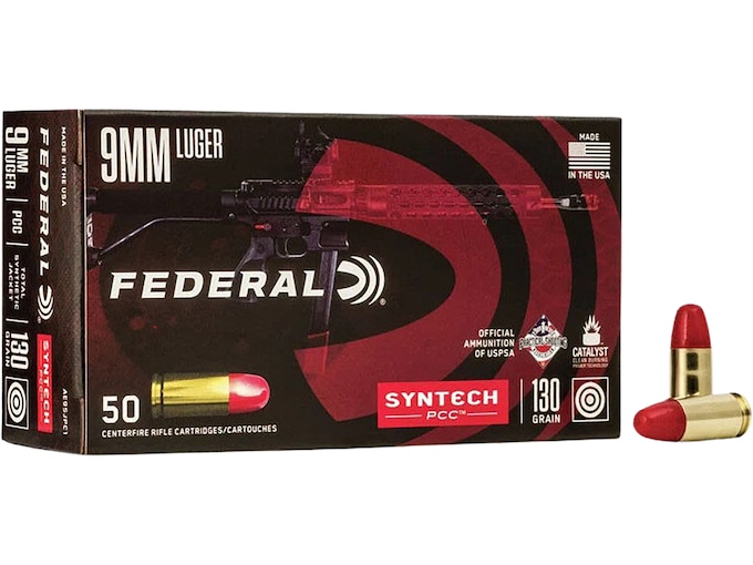 Federal Syntech PCC 9mm Luger Ammo 130 Grain Federal TSJ Total Synthetic Jacket (TSJ)