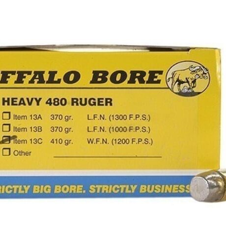 Buffalo Bore 480 Ruger Ammo 410 Grain Flat Nose Box of 20