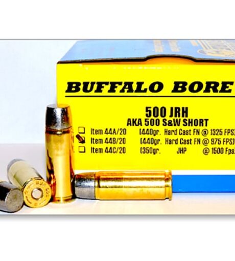 Buffalo Bore 500 JRH (500 S&W Short) Ammo 440 Grain Flat Nose Low Recoil Box of 20