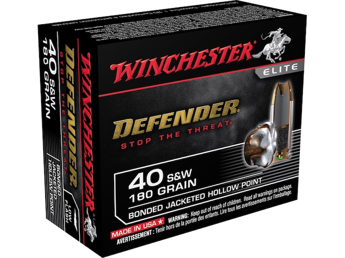 Winchester Defender 40 S&W Ammo 180 Grain Winchester PDX1 Bonded Jacketed Hollow Point Box of 20
