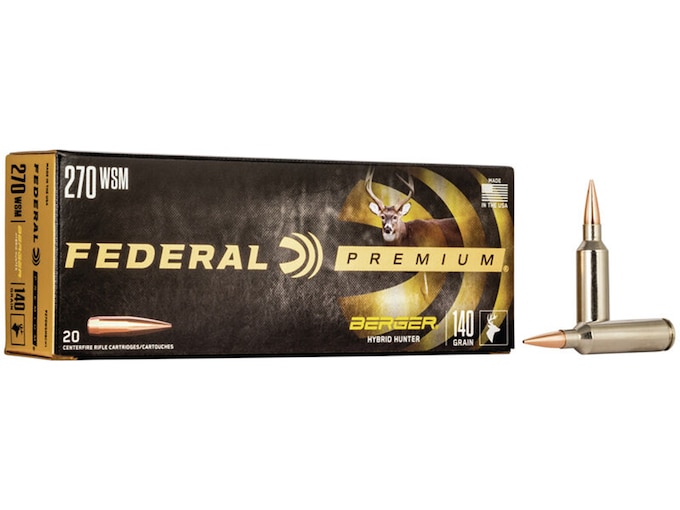 Federal Premium 270 Winchester Short Magnum (WSM) Ammo 140 Grain Berger Hybrid Hunter Jacketed Hollow Point Box of 20
