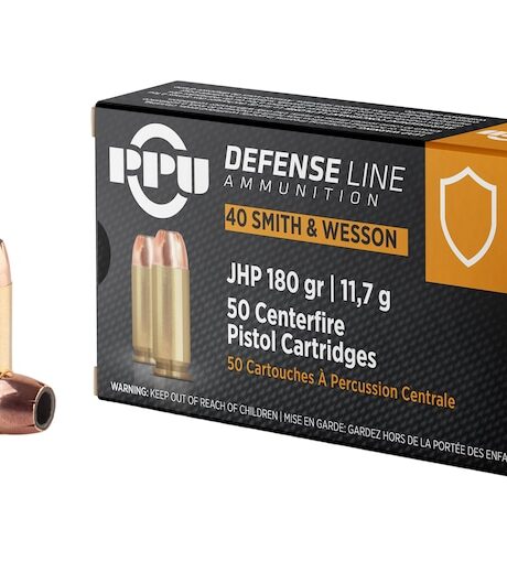 PPU Defense 40 S&W Ammo 180 Grain Jacketed Hollow Point Box of 50