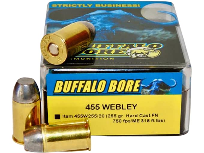 Buffalo Bore 455 Webley Mark 1 (455 Colt) Ammo 255 Grain Hard Cast Lead Flat Nose Box of 20