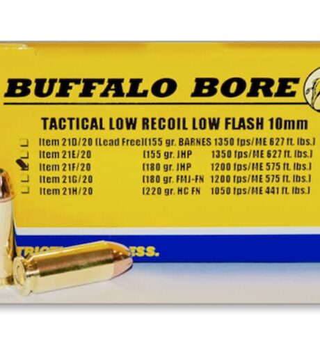 Buffalo Bore Tactical Low Recoil 10mm Auto Ammo 180 Grain Jacketed Hollow Point Box of 20